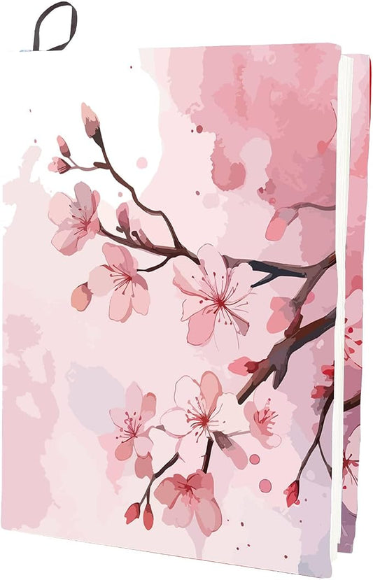 CRASPIRE Blossom Stretchable Book Cover Cherry Blossom Pink Flower Washable Reusable Large Nylon Book Protector Elastic Notebook Wraps Suitable for Most Hardcover Books Classroom Student