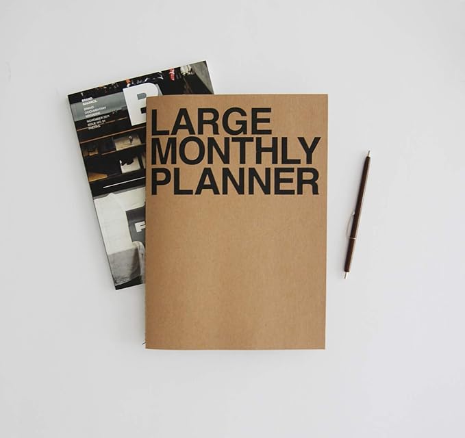 JSTORY Large Monthly Planner Lays Flat Undated Year Round Flexible Cover Goal/Time Organizer Thick Paper Eco Friendly Customizable Stitch Bound A4 16 Months 18 Sheets Kraft