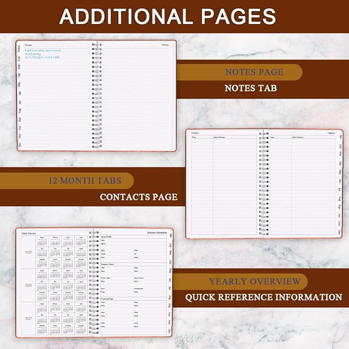 Planner 2026 - Weekly & Monthly Planner Runs from January 2026 to December 2026, 8.5 x 11", 12 Month Tabs, Inner Pocket, PU Leather Cover with Twin-Wire Binding, Monthly Planners 2026, Brown