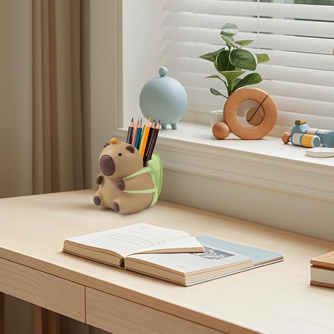 Geluode Capybara with Turtle Resin Pencil Holder, Animal Design Desk Organizer Stationery Pen Holder, Cute and Functional Office Decor, Gift for Capybara Lovers Students