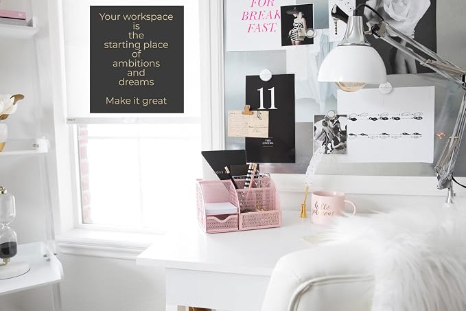 BLU MONACO | Light Pink Desk Organizer | Metal Drawer Desk Organizer with 6 Compartments and 1 Drawer | Cute Office Accessories for Women Home School