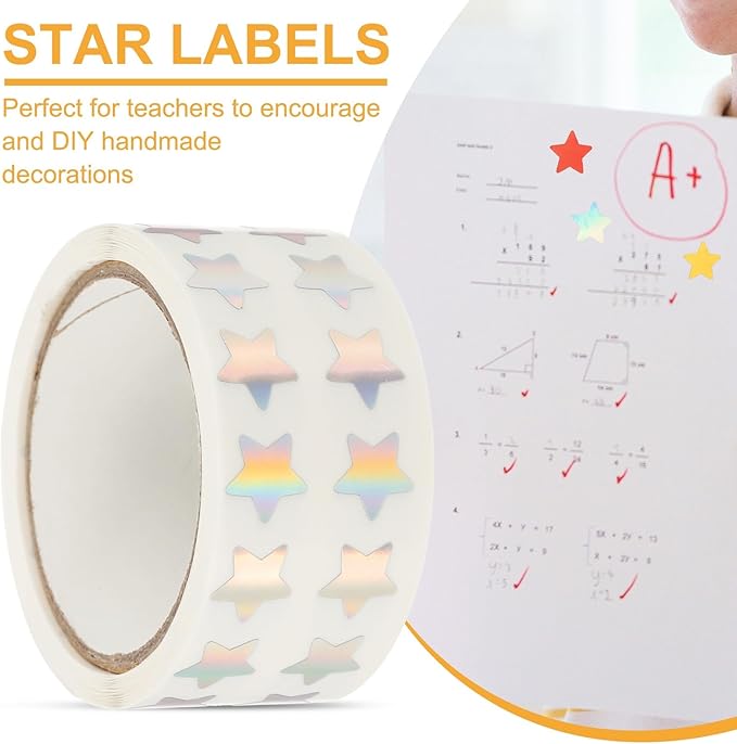 PATIKIL Star Stickers Roll 3/8", 1000 Pcs Self-Adhesive Reward Stickers for Classroom Teacher Supplies and DIY Craft, Silver