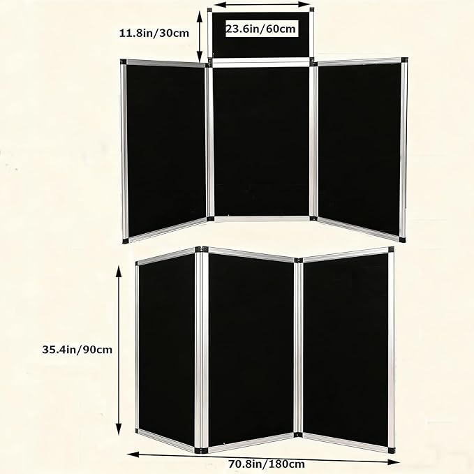 3+1 Panel Trade Show Presentation Board 70.8“ x 35.4” Trifold Poster Board Folding 3 Panel Exhibition Display Boards Double Sided Tabletop Display with Storage Bag Hook & Loop-Receptive Fabric