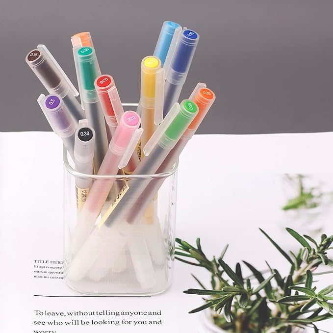 0.38 Fine Point Colorful Pens for Journaling, Ultra Fine Tip Needle Point Gel, 12 Colored Minimalist Office Stationery Supplies