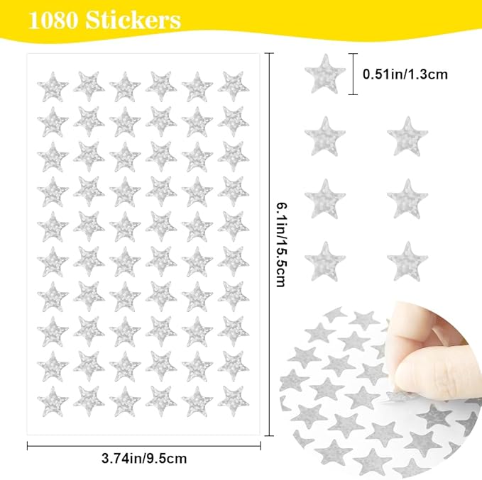 1080 PCS Silver Star Stickers, Small Star Stickers, 20 Sheets Holographic Star Stickers, Star Sticker for Kids Reward, School Planner, Behavior Chart, Classroom Teacher Supplies, DIY, Home