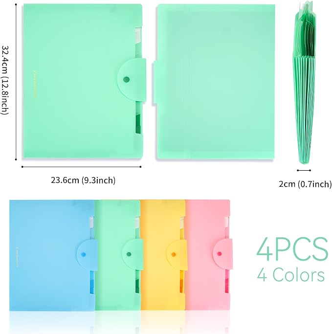 8 Pocket File Folders/4 pcs and 4pcs Poly File Folder, Expanding File Folder, A4 Letter Size, Placstic Expanding File Folders Accordion Document Organizer for School Office Home