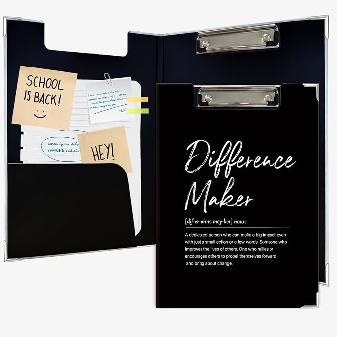 Lacama Difference Maker Gift Thank You Gifts，Clipboard with Storage Gifts for Coworkers, Thank You Gift for Women Men Teacher Nurse Mentor Boss Principal, Black Office Supplies 12.4x9.25 in