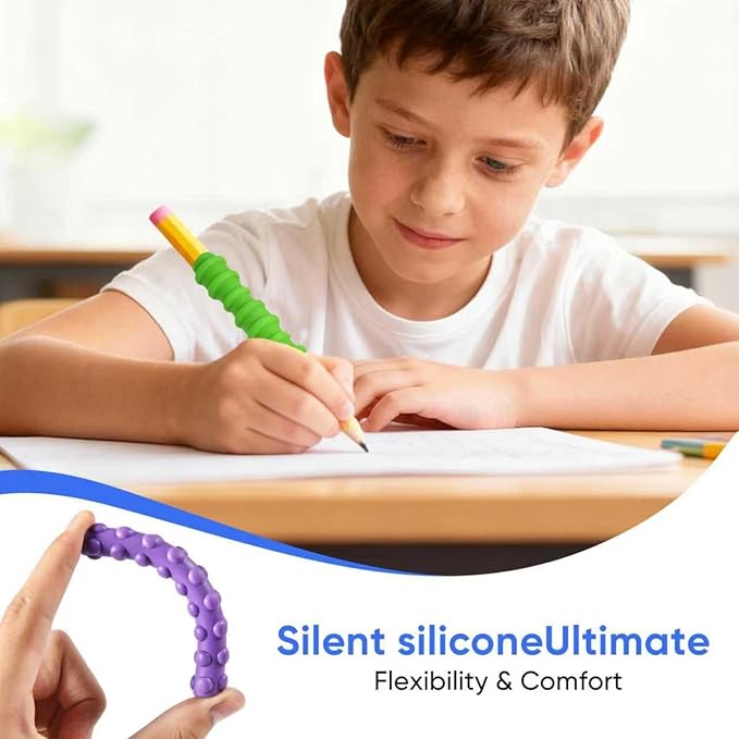 8-Pack Textured Silicone Pencil Grips–Sensory Fidget Sleeves for Kids& Adults,ADHD &Autism Anxiety Relief,Quiet Classroom&Travel Fidget Tool for Focus, Fidget Gifts Christmas Stocking Stuffers