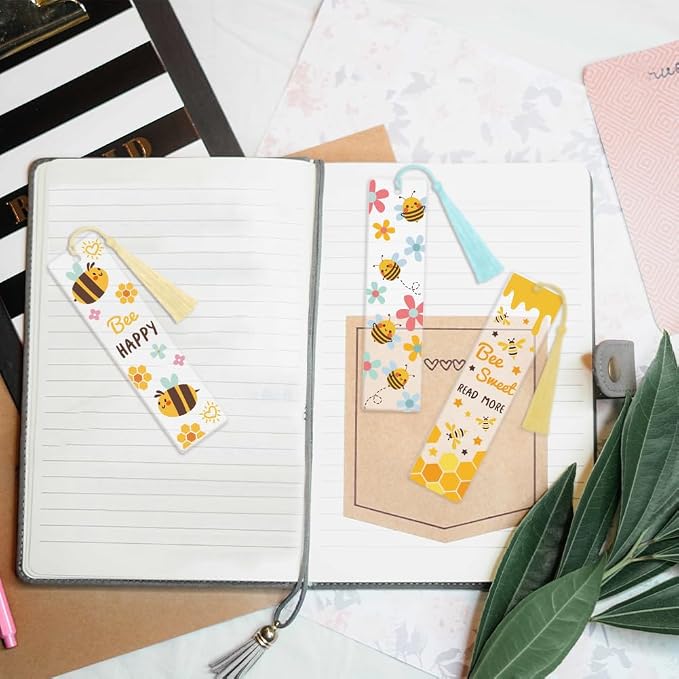 Peacoblue 30pcs UV DTF Bookmarks Transfer Stickers Wraps Bee and Flowers for Women Men Reading, Waterproof Bookmarkers Decal(No Blank Bookmarks) for Acrylic Plastic Metal Blank Bookmark
