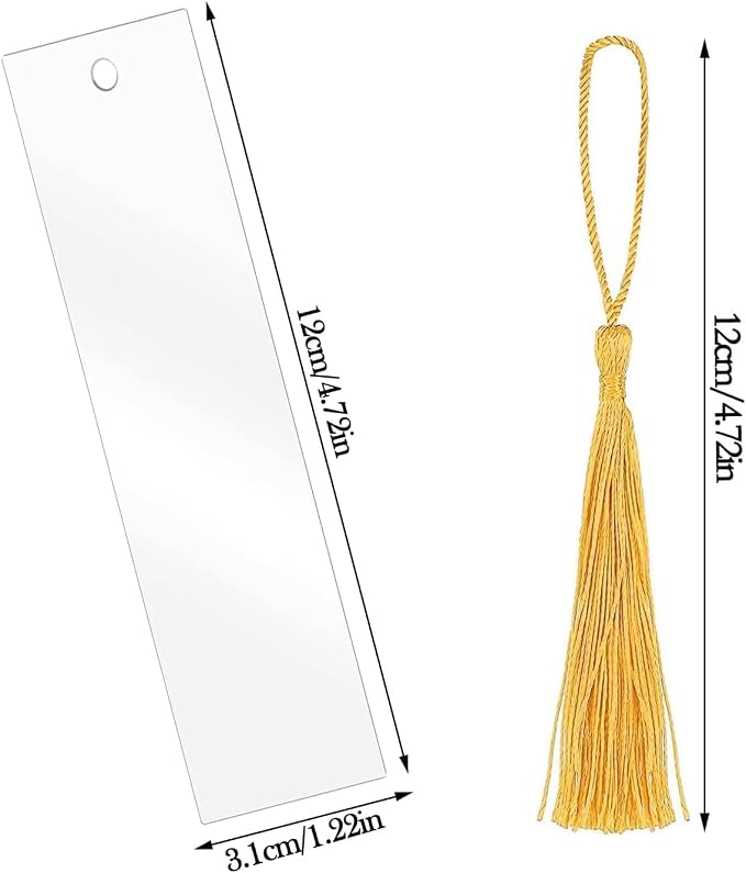 Clear Acrylic Bookmark, BetterJonny 30 Set Plastic Blank Book Page Mark with Colorful Tassels Small Transparent Craft Tags for DIY Classroom Projects and Gift Tag