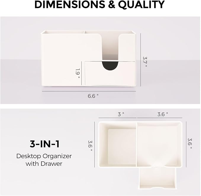 SKYDUE Small Desk Organizer with Drawer | 3 Compartments, Desk Pen Holder, For Home, School, Classroom & Office