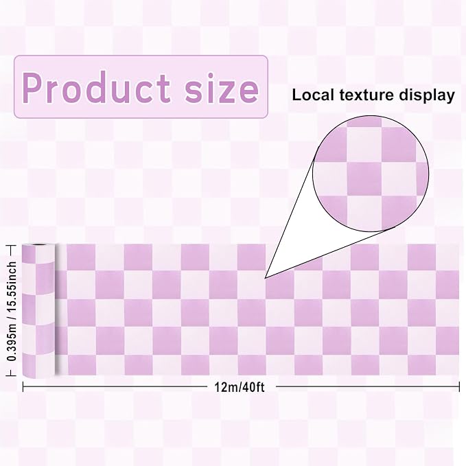 Purple Checked Bulletin Board Roll Reusable Waterproof Erasable Pastel Purple Background Poster Non-Woven Fabric Bulletin Board Roll for Back to School Classroom Decor Wrapping Paper 15.55" x 40ft