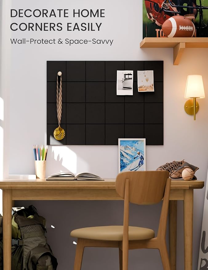 Fluxynara Felt Bulletin Board Tiles -28"x18" Cork Board Alternative for Office Decor, Push Pin Board Wall Organizer 6-Pack-Black