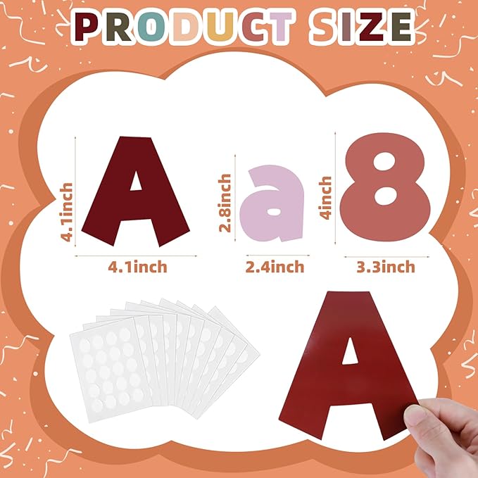 249 Pcs Bulletin Board Letters Set, 4 Inch Colorful Alphabet Numbers & Punctuation Cutouts with Adhesive Dots for Classroom Wall & School Decor (Boho)