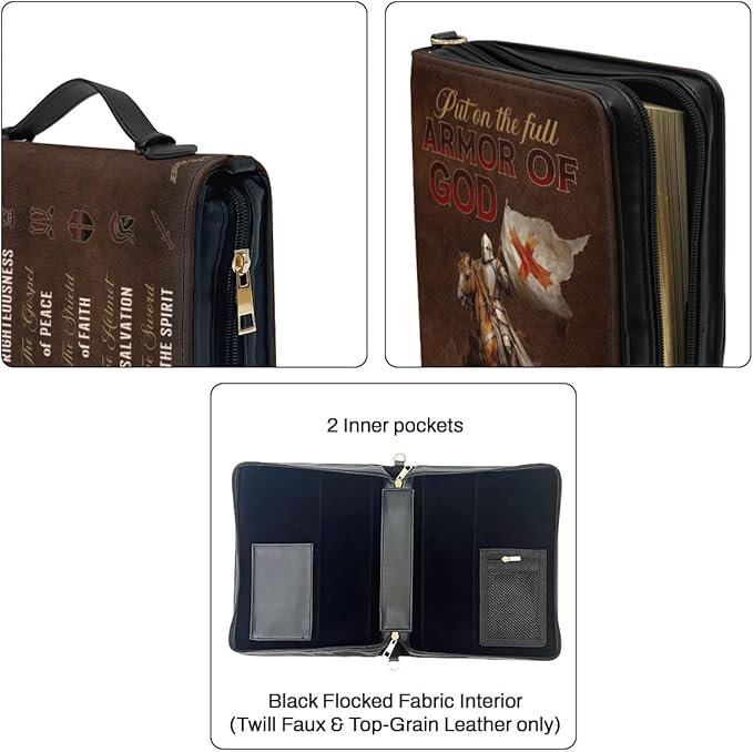 Jesuspirit Bible Covers for Men - Armor of God Bible Cover - Christian Bible Cover with Faith Scripture - Religious Appreciation Gifts for Pastor, Father's Day Gifts (B - Armor of God, Large)