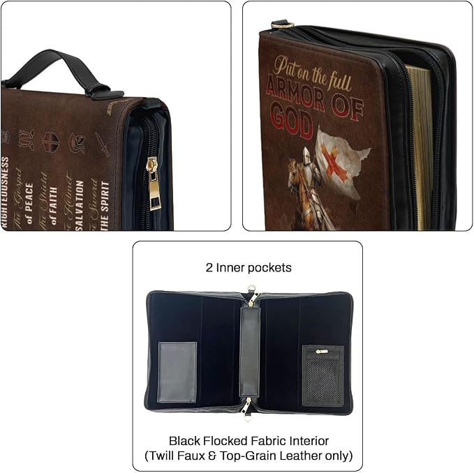Jesuspirit Bible Covers for Men - Armor of God Bible Cover - Christian Bible Cover with Faith Scripture - Religious Appreciation Gifts for Pastor, Father's Day Gifts (B - Armor of God, Medium)