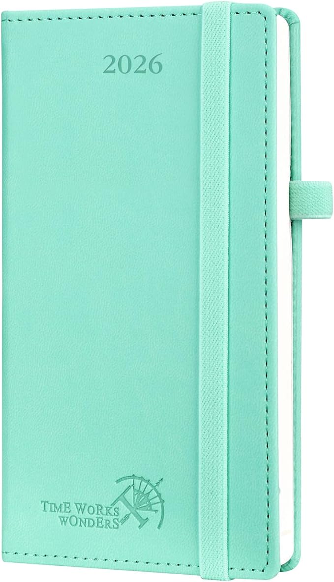 POPRUN Pocket Calendar 2026 (Slim Size-3.5'' x 6.5''), 12 Months (Jan. - Dec. 2026) Small Planner Weekly and Monthly for Purse with Pen Holder, Storage Pocket, Vegan Leather Hardcover - Green