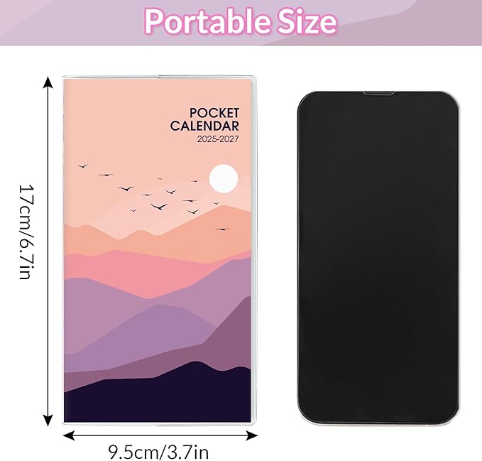 KONVINIT Pocket Calendar 2025-2027, Monthly Planner 2025-2027 - 3.7" x 6.7" - Runs from July 2025 Until December 2027, 2026 Pocket Calendar with PVC Cover for Organizing & Planning