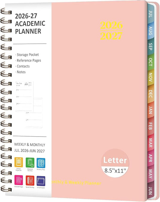 Planner 2026-2027, Weekly and Monthly Academic Planner, July 2026 - June 2027, Hardcover Calendar Agenda Book for School Year Planning, School Supplies for Teacher and Student, Letter Size(8.5'' x 11'')
