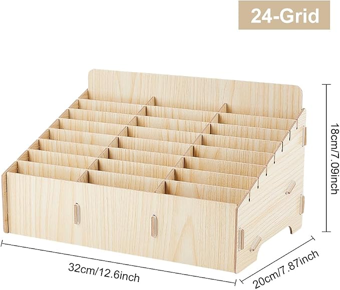 BENECREAT 24-Grid Wooden Cell Phone Storage Box, Beige Mobile Phone Management Storage Box Desktop Organizer for Office and School Supplies, Maple Wood Color