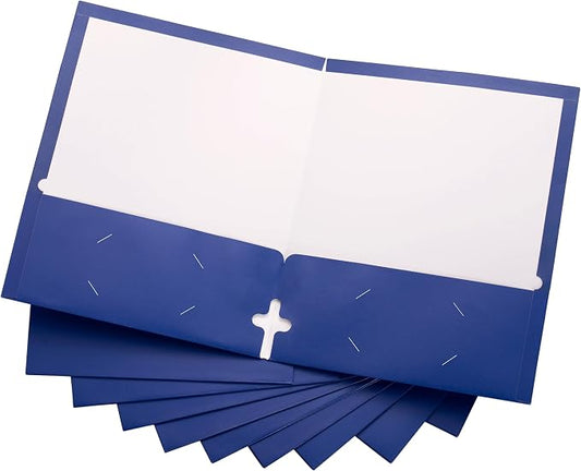 10 Pack Two Pocket Folders, Blue, Strong Thick Paper Folders, for Letter Size, by ACTIVITYya