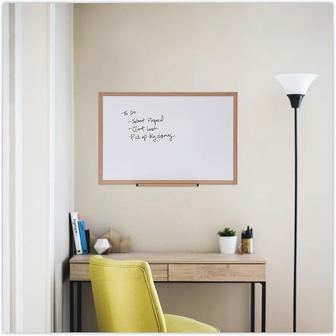 Universal Dry Erase Board, Melamine, 36 x 24, Oak Frame (UNV43619)