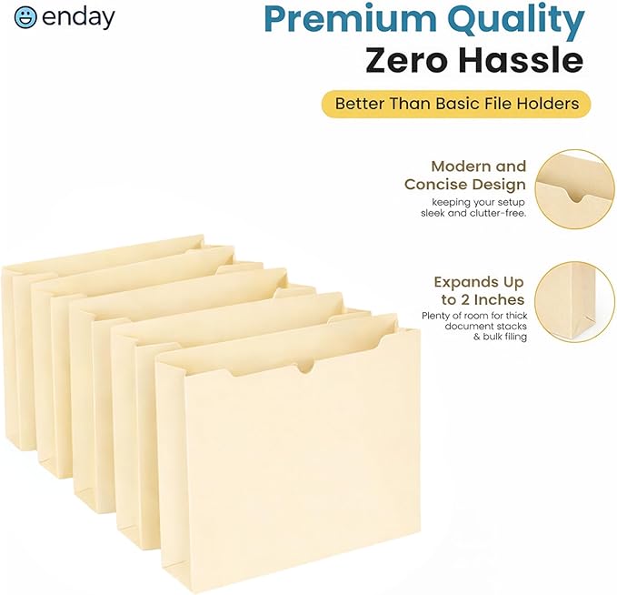 Enday Manilla Folders 8.5 x 11 (25 Pack) File Folders - Straight Cut Tab - Letter Size Jacket Folders for Home & Office, Pocket File Folders