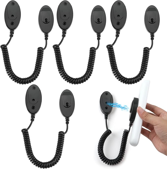 Magnetic Remote Leash Control Holder with Security Cable, Retractable Tidy Anti-lost Rope Organizer Easy Installation Stable Suitable for Projector TV Fan and Air Conditioner Remotes (4Pcs Black, S)