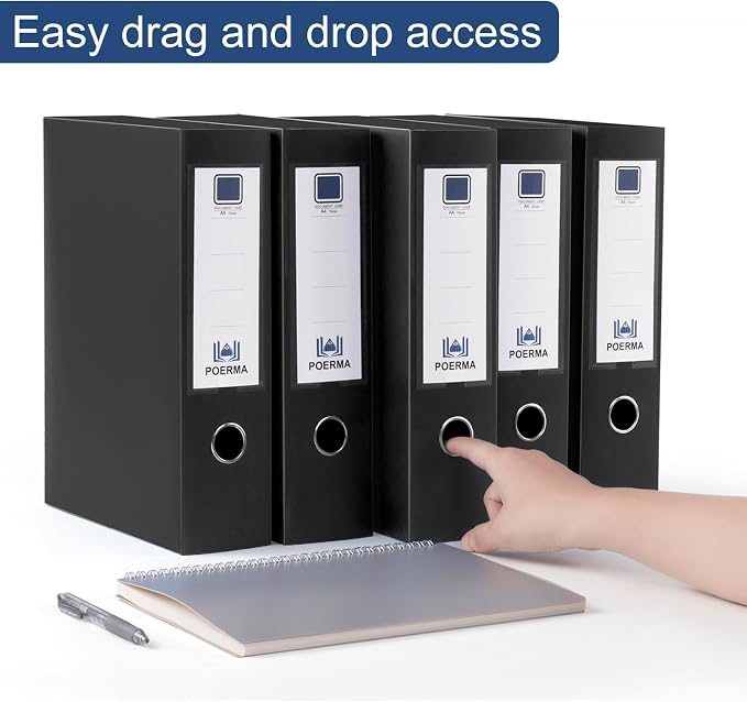 Storage File Boxes A4, 5 Pack Foldable Plastic Archives Cases with Lid, 30.8 x 23.5 x 7.5cm, Document File Folder Organizer Storage Filing Box for Office School, Black