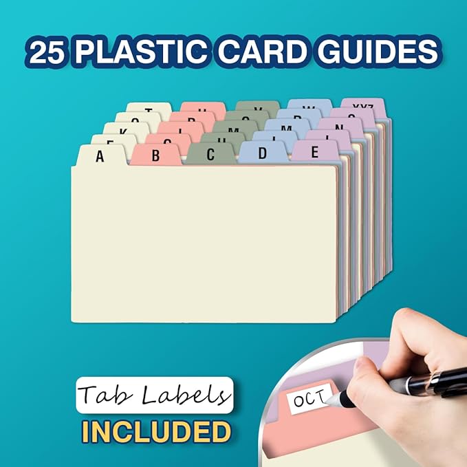 H4D 3x5 Index Card Holder with 100 Heavyweight Ruled Index Cards and 25 Plastic Dividers, Mint Green