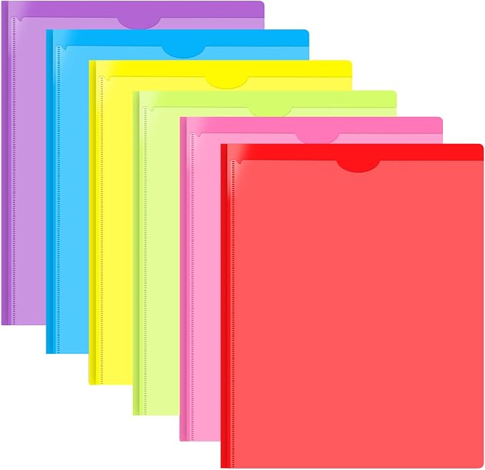 INFUN Heavy Duty Plastic Pocket Folder with Prongs and Clear Front Pocket - 6 Pack, 3 Prong Folders with Pockets and Card Slot, Assorted Colors Pocket Folders with Prongs for Letter Size Paper