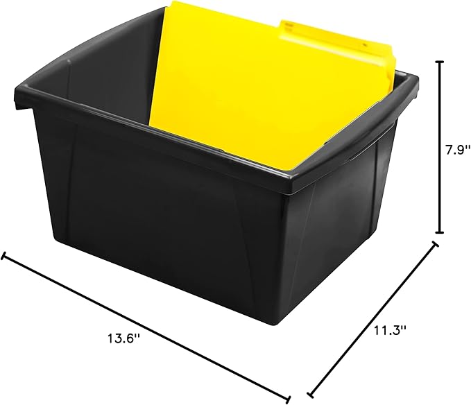 Storex 4 Gallon Storage Bin – Plastic Classroom Organizer for Books and Supplies, Black, 6-Pack (61466C06C)