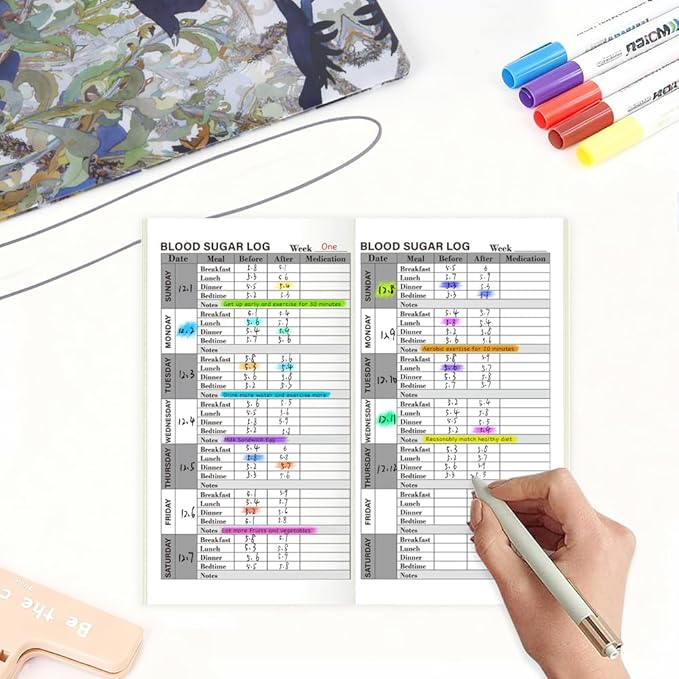 Pocket Planner Notebook, Blood Sugar Log Planner Refills, 30Sheets, 8.25x4.25inches Regular TN Journal Notebooks for Easy Daily Health Monitoring