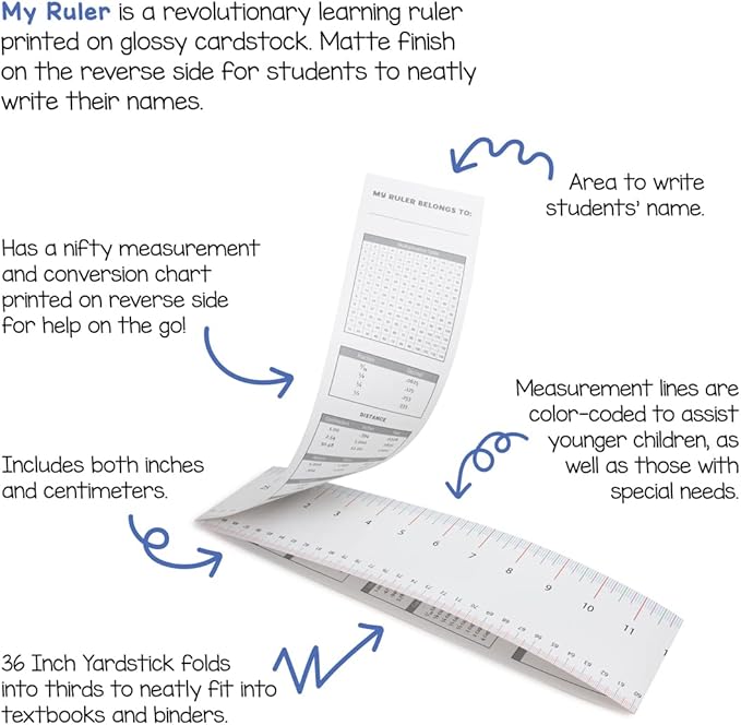 Hygloss Paper Ruler - 36" Bulk Yardsticks for Classroom, STEM, Easy-to-Read Numbers, White Cardstock, 8 Pack