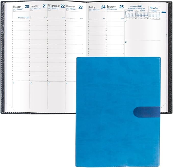 Quo Vadis 2026 Trinote - Weekly Planner - 13 Months, Dec. to Dec. - 7 x 9 3/8" - Smooth Faux Suede Texas Blue Cover - Productivity Appointment Planner
