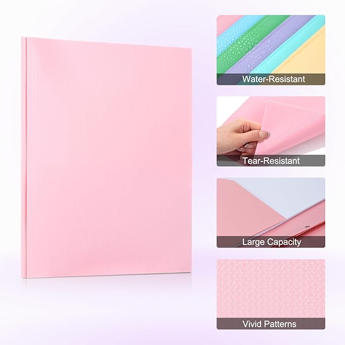 ViVin Sturdy Plastic Folder with Pockets,6 Pack,Heavy Duty Two Pocket 3 Prong Folders,Holds Letter Size Paper,File Folders with Business Card Slot for School Home and Office(Assorted Color)