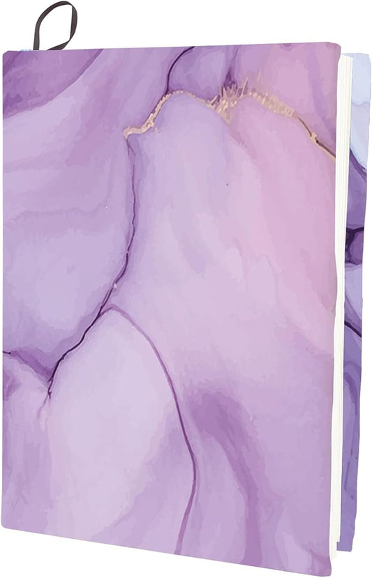 CRASPIRE Purple Stretchable Book Cover Marble Pattern Washable Reusable for Large Book Nylon Cloth Polyester Book Protector Elastic Notebook Wraps Suitable for Most Hardcover Books Students