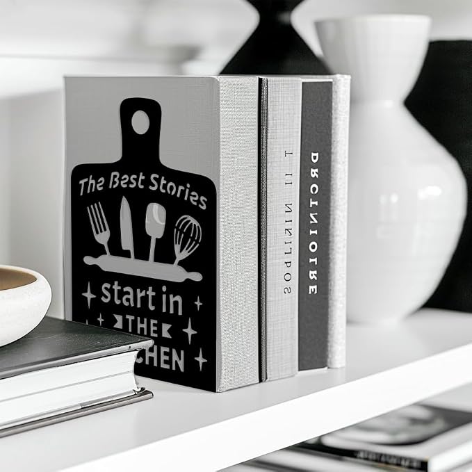 Peacoblue Metal Bookends for Shelves, Modern Decorative Heavy Duty Study Book Support Stoppers for Office, Desk, Shelf, Room 5.3"x4.3"x7.9" Cast Iron Simple Tall Bookends, 1 Pair (Cutting Board)