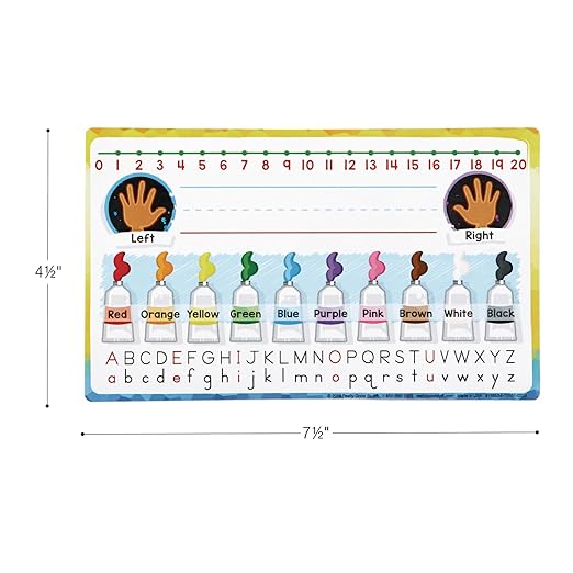 Really Good Stuff 24PK Primary Self-Adhesive Vinyl On-The-Go Reference Nameplate with a Left and Right Directions, an Alphabet, Colors, Number Line