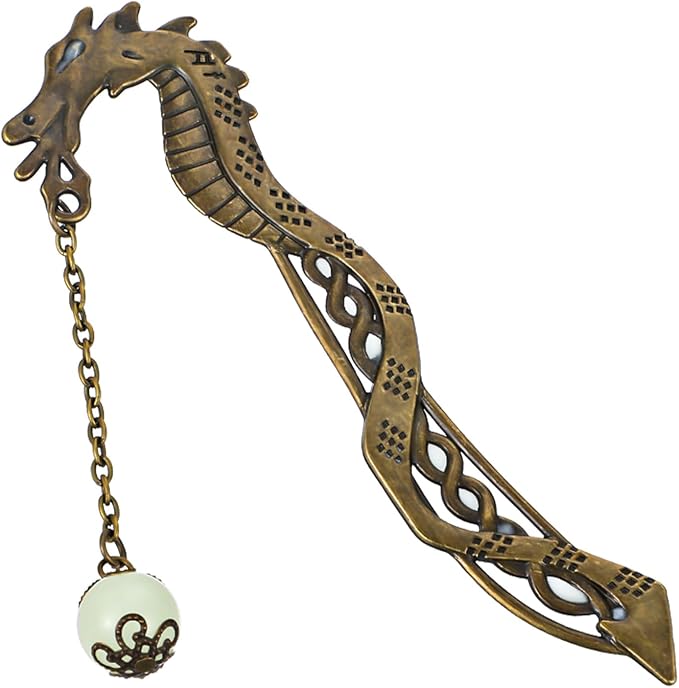 Jeffdad Dragon Bookmark, Fantasy Bookmark Gifts Glow in The Dark, Metal Bookmarks for Book Lovers, Cool Bookmarks Gifts for Women Men(Bronze Dragon and Ball)