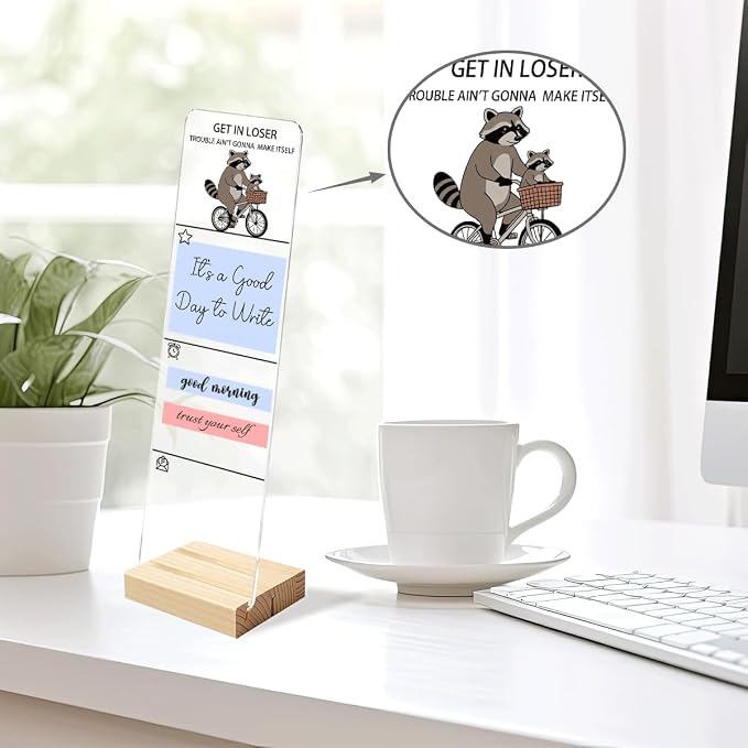 Sticky Notes Monitor Memo Board Acrylic Holder with Removable Wooden Base, Get in Loser Logo Desk Set with 200 Sheets Two Sizes Sticky Notes, Office Desk Accessories Organizer