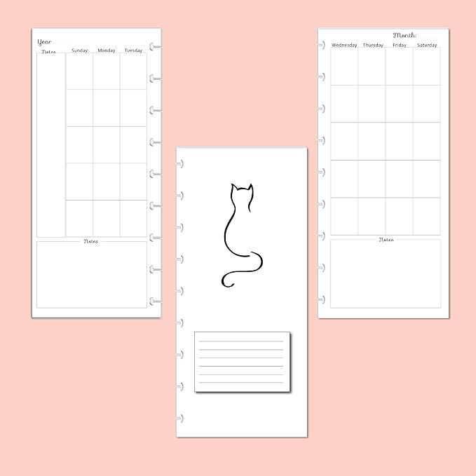 Undated Monthly Calendar Refills for Letter, Junior, Classic, Skinny, Mini size Discbound Planners Fİtts Happy Planners Levenger Circa TUL Staples Arc Notebook Office (9-Disc, 4.1"x9.25", Cat)
