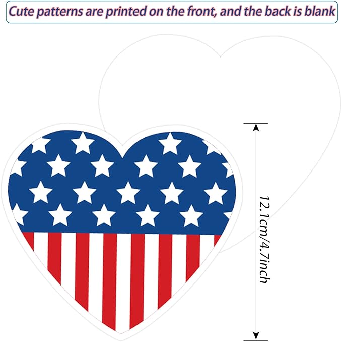 Whaline 48Pcs 4th of July Cut-Outs Patriotic American Flag Cut Outs with 100pcs Glue Points Cartoon Stars Stripes Heart Firework Paper Cut-Outs for Independence Day Classroom Bulletin Board Decor