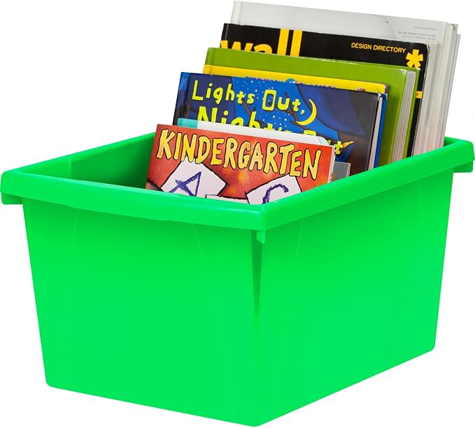 Storex 4 Gallon Storage Bin with Lid – Plastic Classroom Organizer for Books and Supplies, Green, 1-Pack (61408F06C)