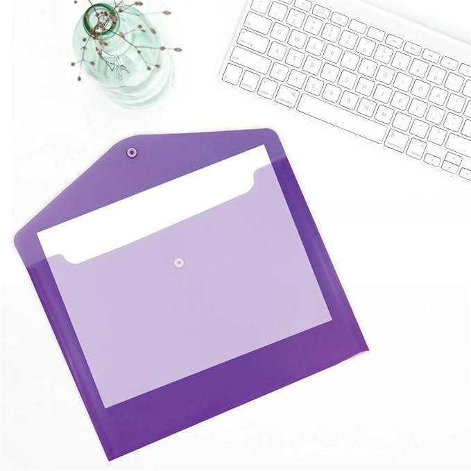 JAM PAPER Plastic Envelopes with Snap Closure - Letter Booklet - 9 3/4 x 13 - Purple - 12/Pack