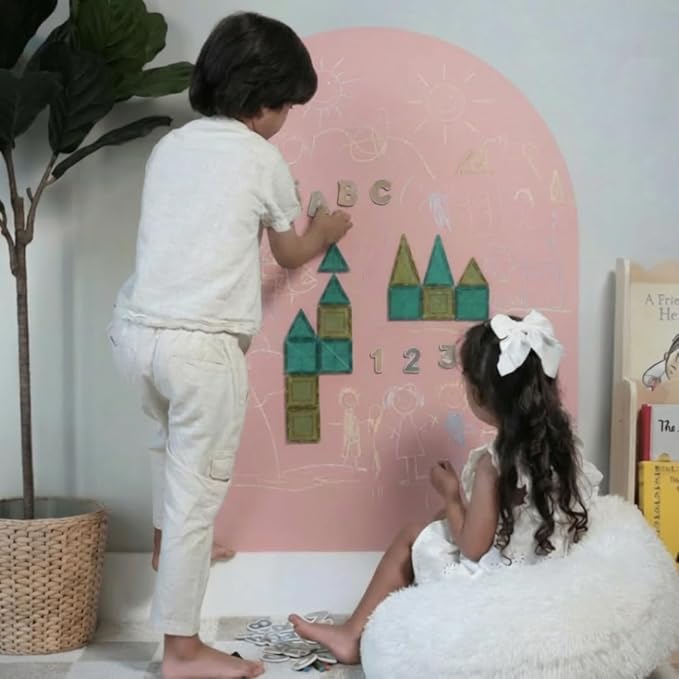 CAALMA Magnetic Wall Decal 40 x 32 - Magnetic Chalkboard for Wall - Strong Adhesive with Aesthetic Magnetic Letter, Chalk and Cloth (Dusty Pink)