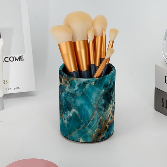 Pen Holder for Desk, Teal Turquoise Marble Pencil Holder Desk Organizer, Large Capacity Pen Cup Makeup Brush Holders Desktop Office Supplies Storage Organizer