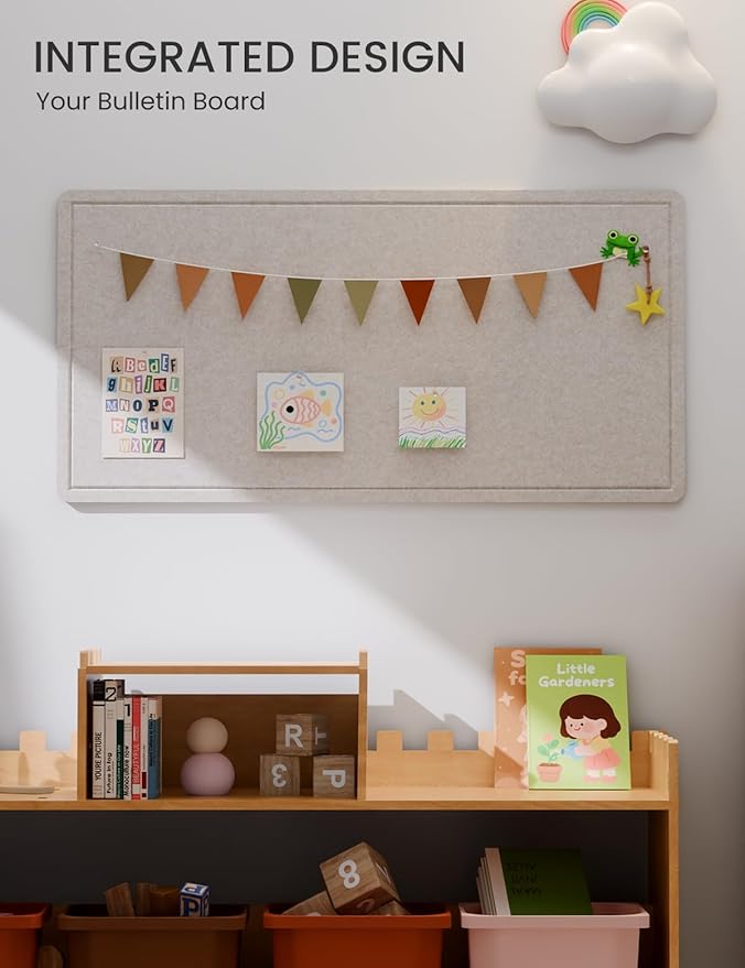 Fluxynara Bulletin Board, 35" x 17.5" Cork Board Alternative with 12 Safe Removable Adhesive Tabs, Foldable Felt Pin Board for Home Office, Classroom, Bedroom,Entryway for Walls—Oatmeal