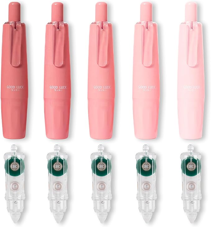 5 Pcs Retractable Pink Correction Tape,Refillable Press Type Correction Tape Pen,Pink Corrector Tapes With 5 Extra Refills Corrections Tapes Pen,for Men and Women Office Supplies Correctors Tapes