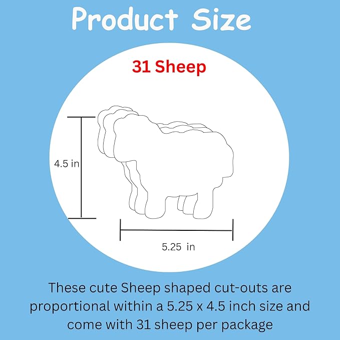 SHAPES ETC. 31pcs Sheep Single Color Creative Cut-Outs 5.25in -Barnyard Animals Decoration, Farm Animal Classroom Decor, Religious Easter Decorations, Bulletin Boards, Craft Projects, Made in USA